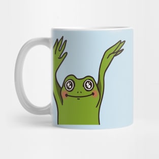 groovy frog with hands in the air and glistening eyes Mug